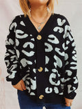 Women's Leopard Print Single Breasted Long Sleeve Sweater