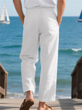 Men's Casual Linen Solid Color Drawstring Straight Trousers