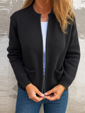 Women's Soft Knit Autumn Pockets Zip Up Open Front Cardigan Sweaters