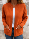 Women's Soft Knit Autumn Pockets Zip Up Open Front Cardigan Sweaters