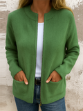 Women's Soft Knit Autumn Pockets Zip Up Open Front Cardigan Sweaters