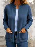 Women's Soft Knit Autumn Pockets Zip Up Open Front Cardigan Sweaters