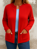 Women's Soft Knit Autumn Pockets Zip Up Open Front Cardigan Sweaters