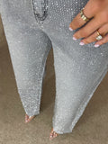 Women's High Waist Bling Bling Rhinestone Studded Denim Jeans