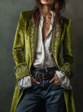 Women Vintage Velvet Embroidered Patchwork Blazer Jacket