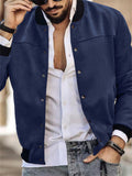 Men's Faux Suede Stand Collar Baseball Jacket