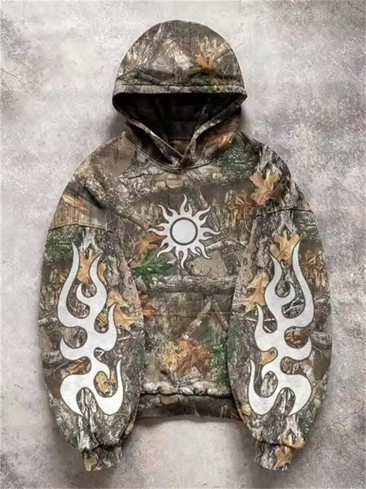 Men's Casual Retro Camouflage Print Pullover Long Sleeve Hoodie