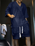 Men's Cozy Solid Color Knitting Shirt & Shorts Set