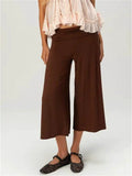 Women's Summer High Waist Fold Over Wide Leg Cropped Gaucho Pants