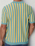 Men's  Summer Contrast Color Striped Pullover Knitted Polo Shirts