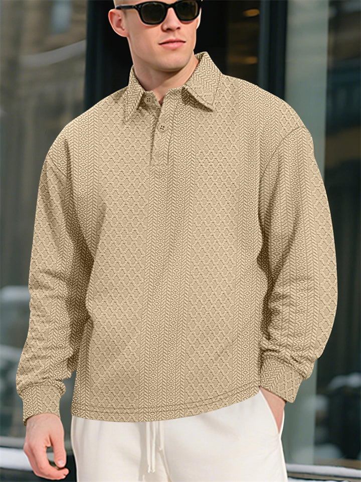 Men's Casual Texture Jacquard Long-sleeved Lapel Shirts