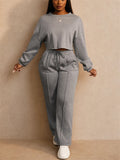Women Casual 2 Piece Set Cropped Crewneck Oversized Sweatsuit