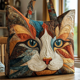 Colorful Quilted Cat Face Tote Handbag