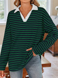 Women's Stripe Contrast Color V Neck Long Sleeve Shirts