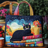 Starry Sky Black Cat Canvas Tote Bag
