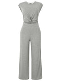 Stylish Hem Knot Design Round Neck Cap Sleeve Jumpsuit for Lady