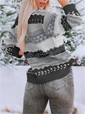 Women's Diamond Printed Splice Vintage Round Neck Sweater