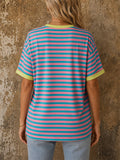 Womens Striped Colorful Oversized Short Sleeve Casual Tee