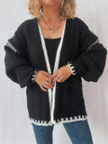 Women's Contrast Color V Neck Raglan Sleeve Cardigan Sweaters