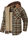 Men's Winter Warm Fleece Lined Thick Cotton Plaid Hooded Outwear