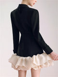 Women's V-neck Long Sleeve Organza Patchwork Suit Dress