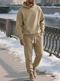 Men's Casual Solid Color Textured Jacquard Drawstring Hooded Sweatshirts & Sweatpants Outfit