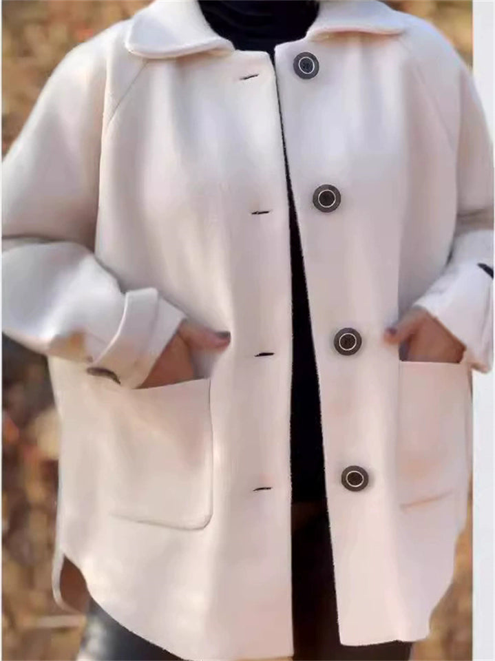 Women's Autumn Casual Solid Color Buttons Lapel Cardigan Coats