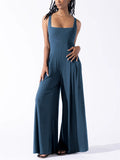 Elegant Square Neck Sleeveless Wide Leg Jumpsuit for Women