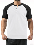 Men's Summer Contrast Color Round Neck Short Sleeve Henry Shirts