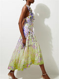 Women's French Style 3D Flower Strappy Swimsuit and Maxi Skirt Set