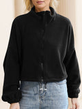 Women's Sports Style Stand Collar Zipper Short Sweatshirt