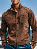 Men's Casual Solid Color Pockets Stand Collar Coat