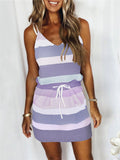 Striped Lace-up Drawstring Relaxed Sundress for Ladies
