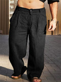 Men's Solid Color pleated Mid Rise Wide Leg Trousers