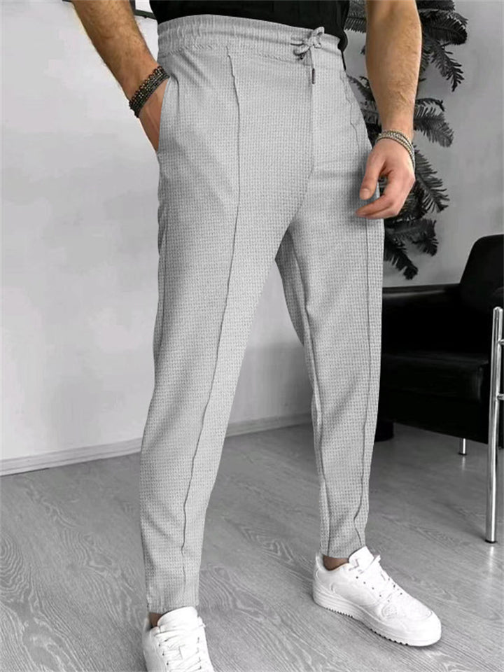 Men's Casual Solid Color Drawstring Waffle Pants
