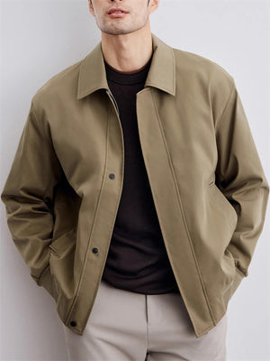 Korean Style Men's Long Sleeve Waist Length Solid Color Lapel Jacket