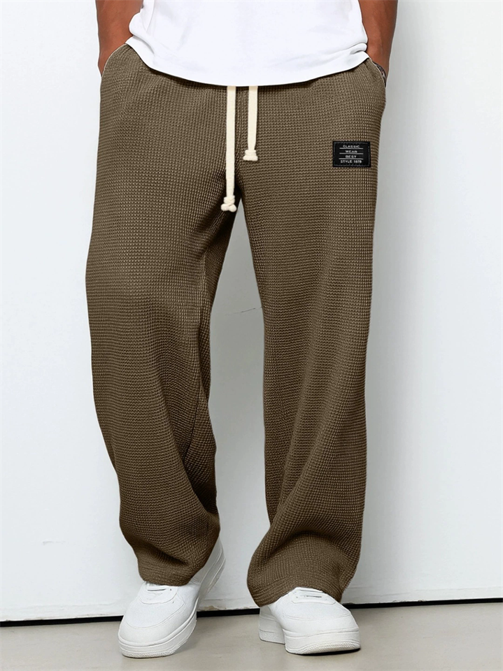 Men's Casual Autumn Solid Color Waffle Sporty Straight Trousers