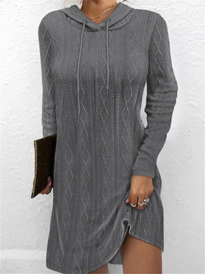 Rhombus Jacquard Trendy Hooded Knit Dress for Women