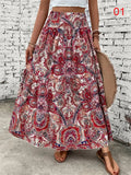 Women's Flowy Bohemian Floral Print Chiffon Long Skirt