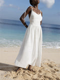 Beach Casual Pure Cotton Backless Strappy Dress for Women