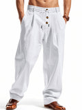 Men's Casual Linen Drawstring Button Loose Pants