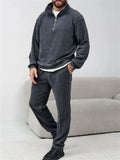 Men Corduroy Half Zip Sweatshirt and Jogger Pants Two Piece Set