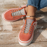 Women's Stylish Thick-Soled Round Toe Lace-Up Rhinestone Casual Shoes
