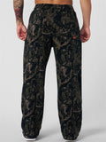 Men's Casual Camouflage Printed Mid Waist Elastic Straight Wide Leg Trousers