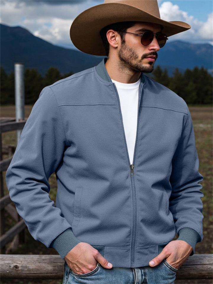 Male's Autumn Solid Color Zip Up Cowboy Suede Jackets