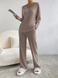 Women's Knitted V Neck Winter Homewear Pajamas ( 2 Pieces )