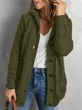 Women's Solid Color Twisted Pockets Hooded Cardigan Sweaters