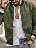 Men's Faux Suede Stand Collar Baseball Jacket