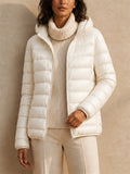 Women Hooded Puffer Jacket Zip Up Lightweight Outerwear