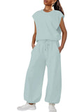 Women's Summer Casual Solid Color Round Neck Sleeveless Jumpsuits